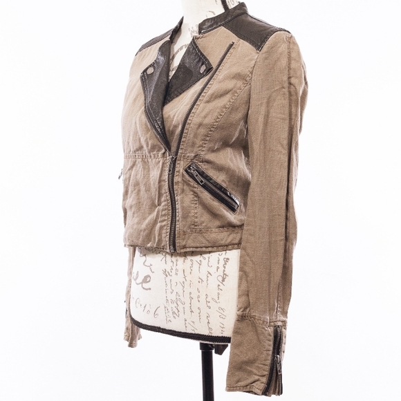 Free People Linen Vegan leather Moto Biker Jacket - Picture 8 of 14